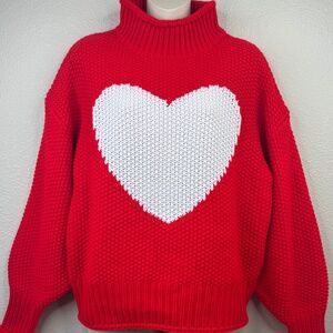 Womens Valentines Heart Turtleneck Oversized Sweaters LS Loose Chunky Sz Small S